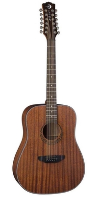Luna Gypsy Dreadnought 12 strunová mahagónová akustická gitara, čierne drevo, prírodný satén