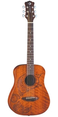 Cestovná akustická gitara polynézskym tetovaním Luna, prírodný satén